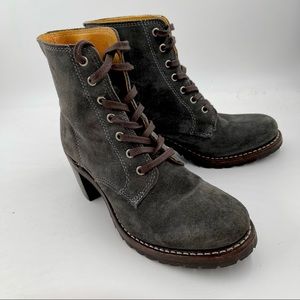 Frye Women’s Sabrina 6g Charcoal Grey Suede Lace-Up Combat Boots - Size 6 1/2
